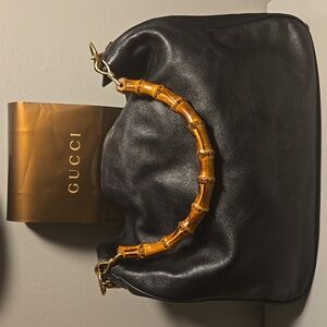 Gucci Black Shoulder Bag with Gold Bamboo Handle